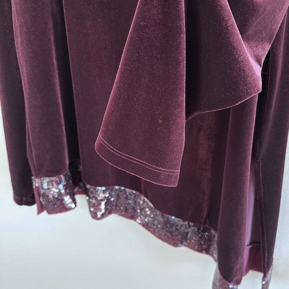Chico's Travelers Collection Burgundy Velour Velvet Sequin Trim Tunic Top - Picture 5 of 13